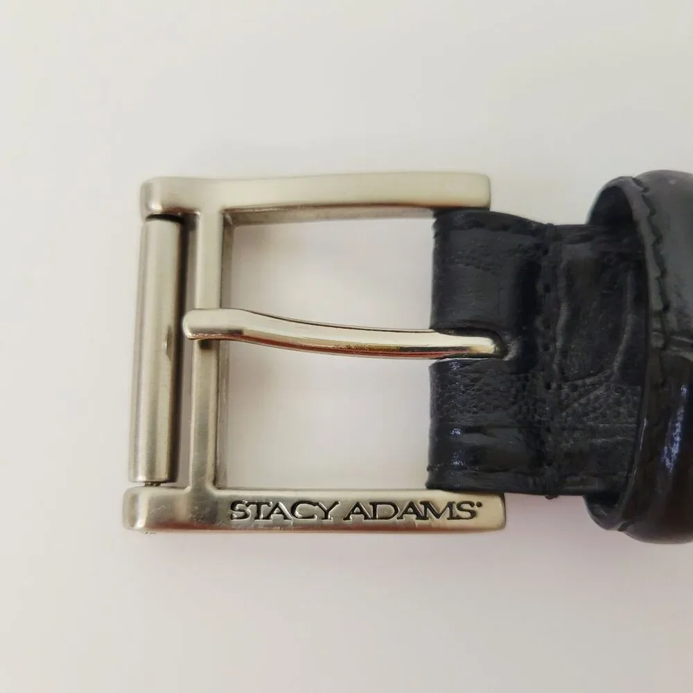 Stacy Adams Black Genuine Leather Belt Ostrich Embossed Size 36 Made in USA